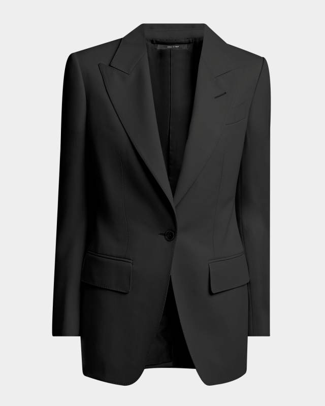 Single-Breasted Wool-Blend Blazer Jacket
